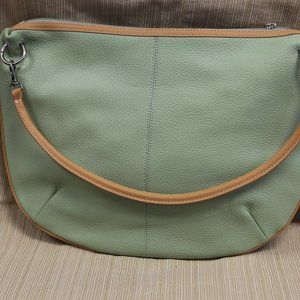 Maxx New York Green and Tan Leather Handbag